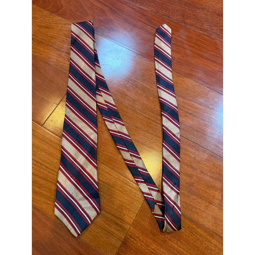 Don Loper Vintage Tie Slant Stripe Silk Retro | Tan Navy Red | 55